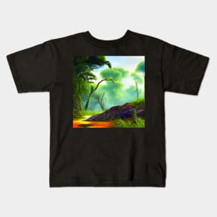 Landscape Painting with Tropical Plants and Lake, Scenery Nature Kids T-Shirt